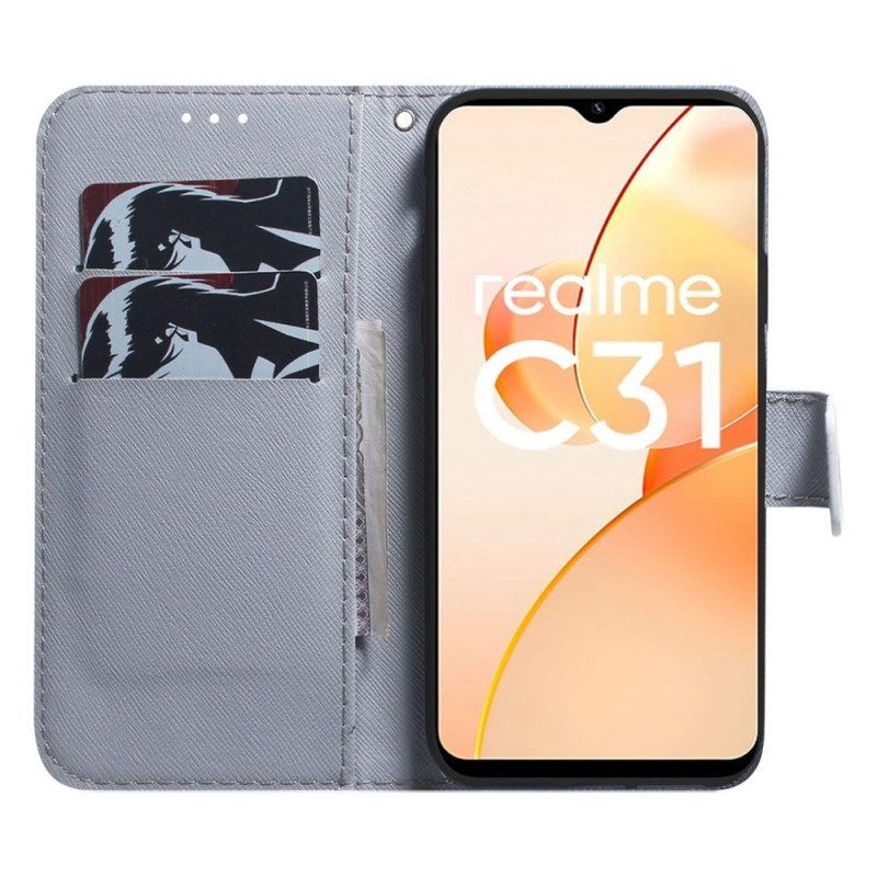 Leren Hoesje voor Realme C35 Witte Tijger