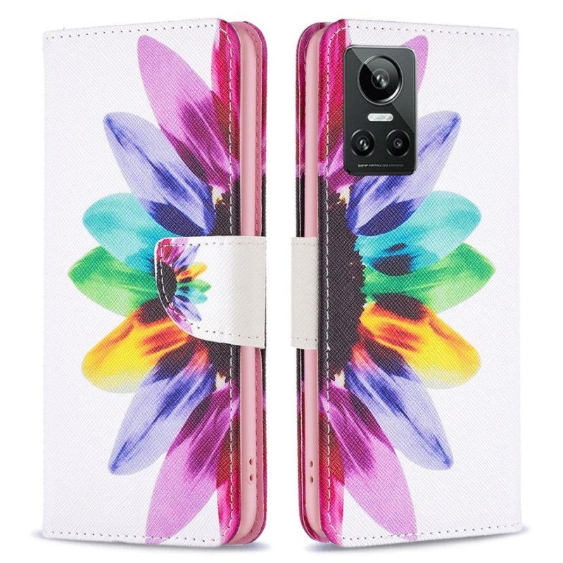 Leren Hoesje voor Realme GT Neo 3 Veelkleurige Zonnebloem