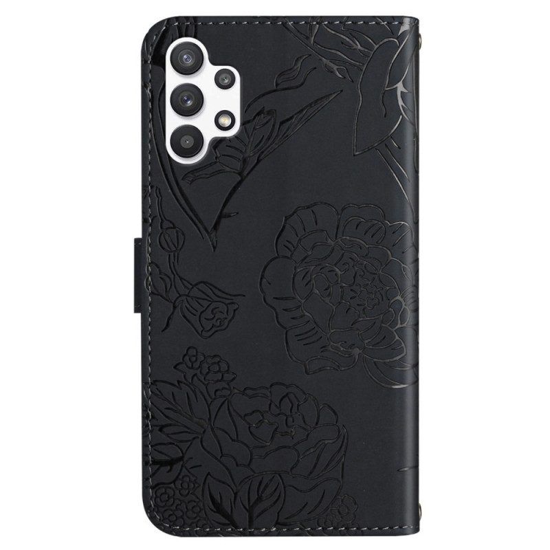 Leren Hoesje voor Samsung Galaxy A13 Strappy Roze Bloemen