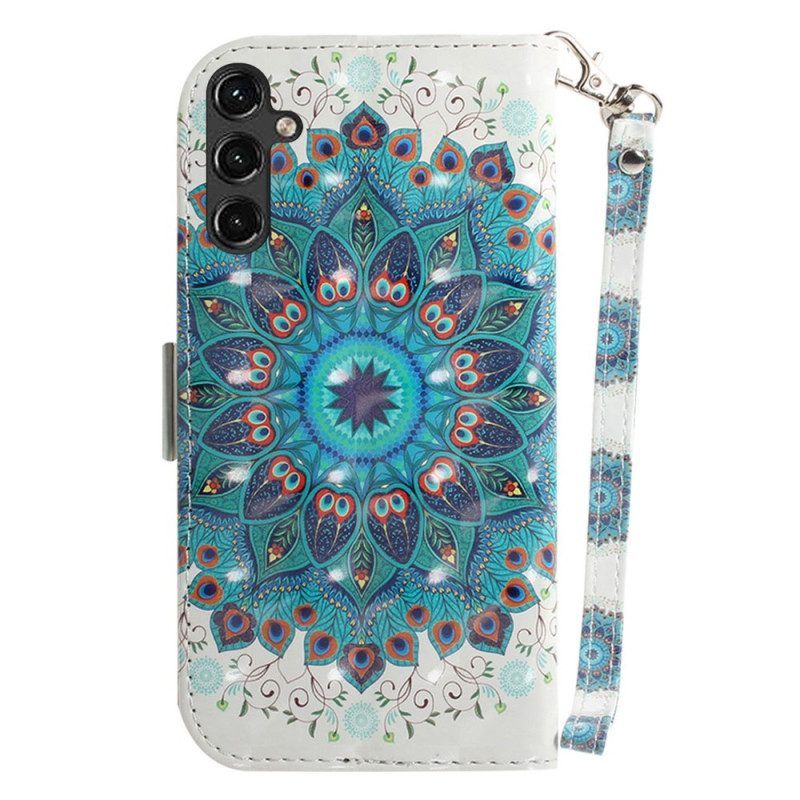 Leren Hoesje voor Samsung Galaxy A14 / A14 5G Met Ketting Strakke Mandala