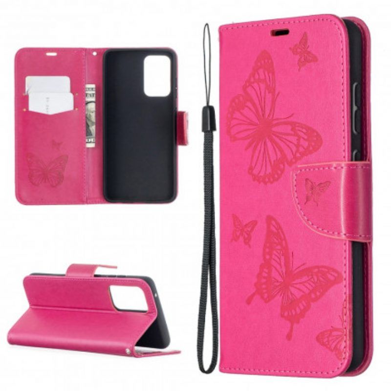 Leren Hoesje voor Samsung Galaxy A52 4G / A52 5G / A52s 5G Vlinders Tijdens De Vlucht Met Lanyard