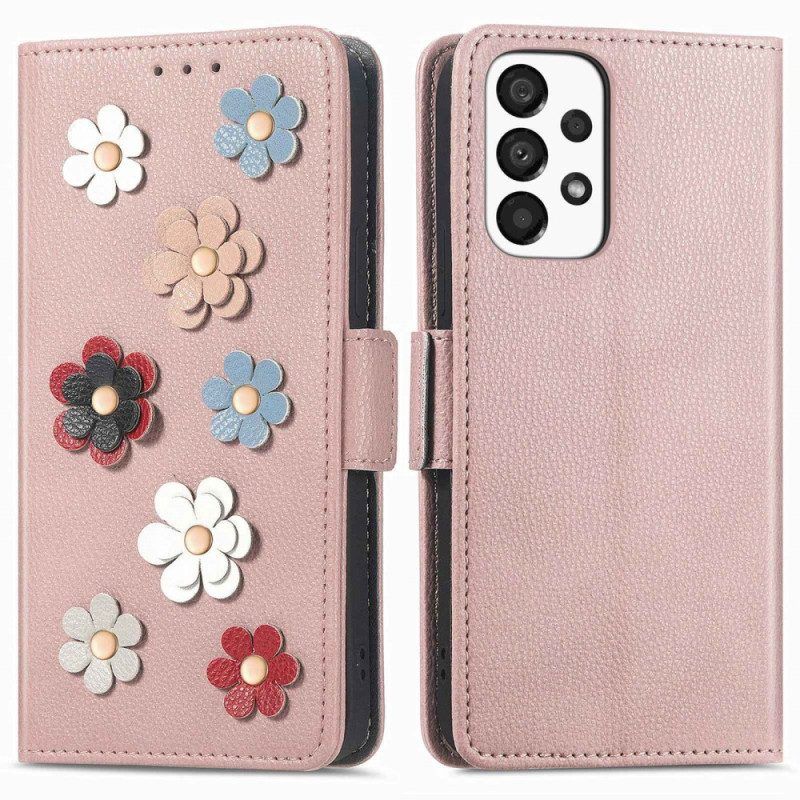 Leren Hoesje voor Samsung Galaxy A53 5G 3d Bloemen