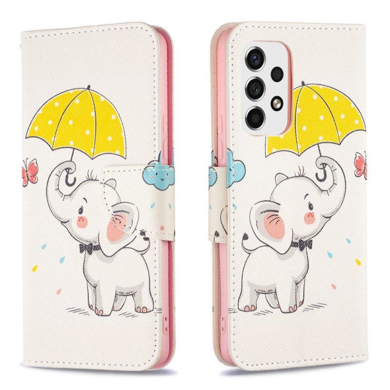 Leren Hoesje voor Samsung Galaxy A53 5G Baby Olifant