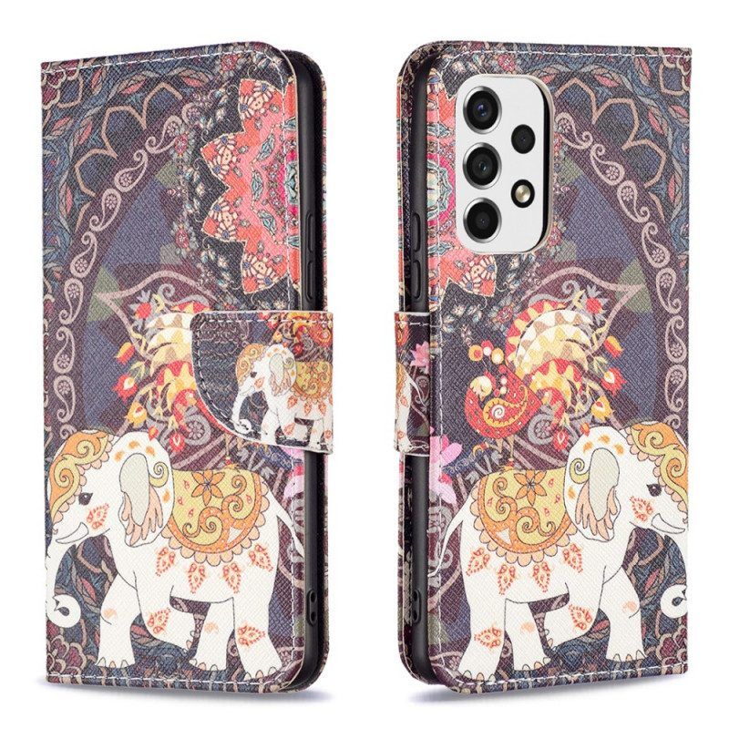 Leren Hoesje voor Samsung Galaxy A53 5G Indische Olifant