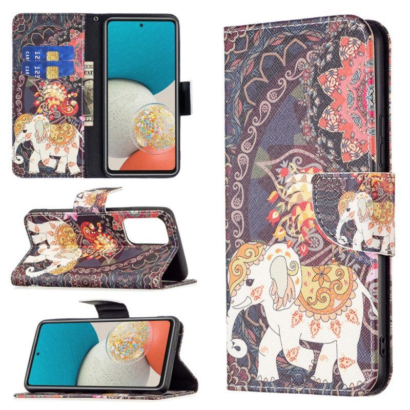 Leren Hoesje voor Samsung Galaxy A53 5G Indische Olifant