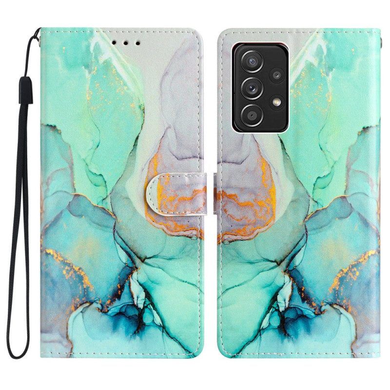 Leren Hoesje voor Samsung Galaxy A53 5G Met Ketting Marmer Strippen