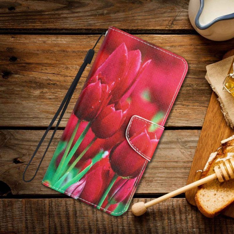 Leren Hoesje voor Samsung Galaxy A53 5G Met Ketting Riem Bloemen