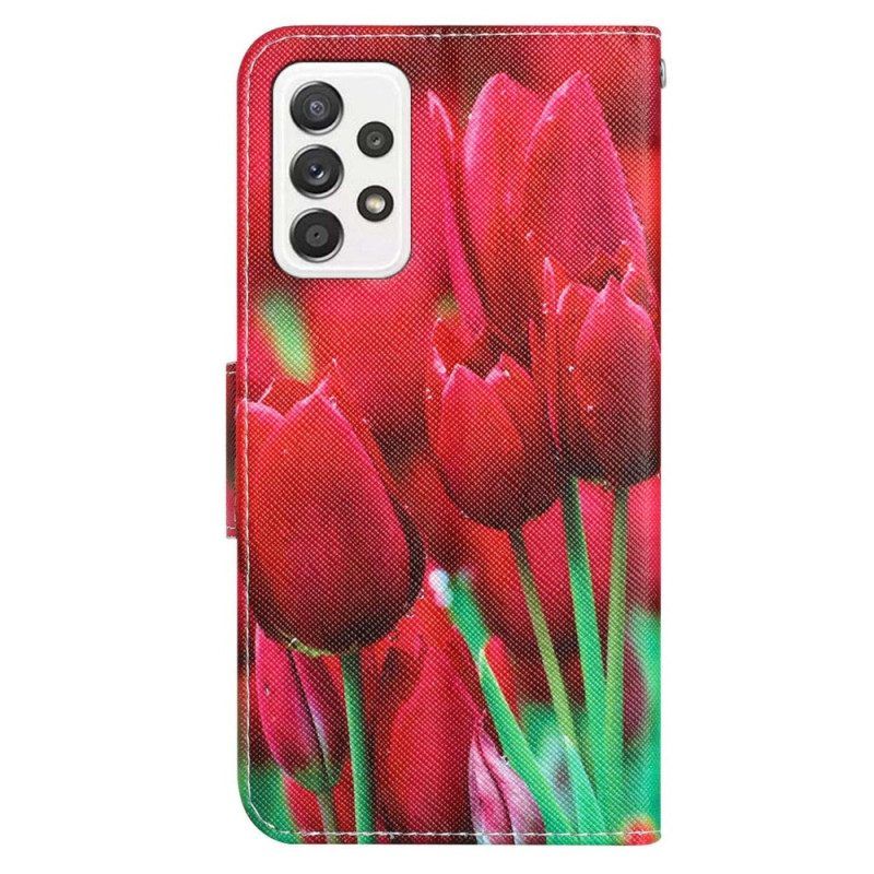 Leren Hoesje voor Samsung Galaxy A53 5G Met Ketting Riem Bloemen