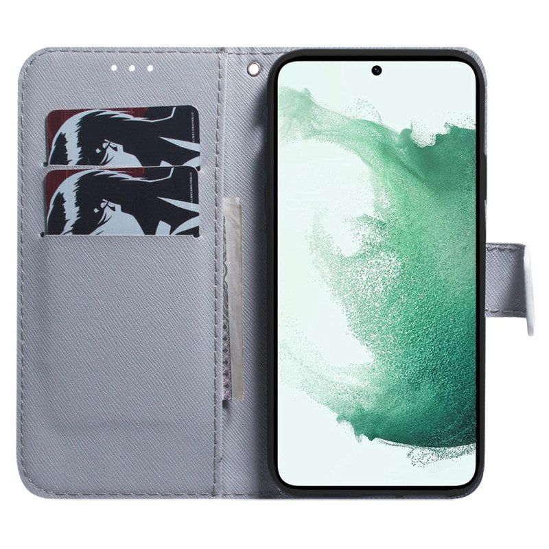 Leren Hoesje voor Samsung Galaxy A54 5G Met Ketting Strappy Aquarel Wolf