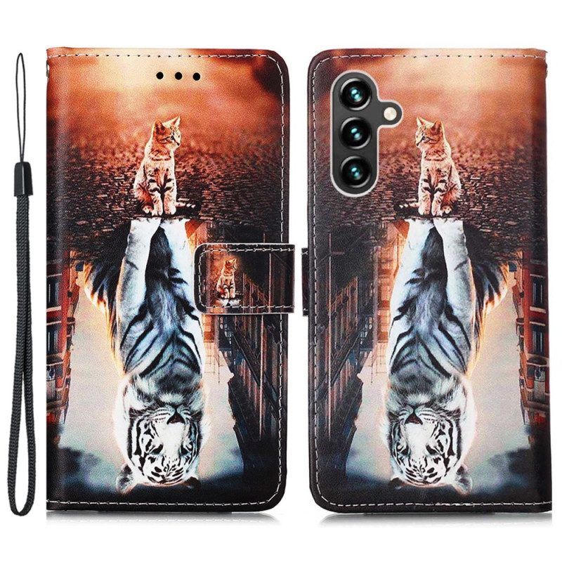 Leren Hoesje voor Samsung Galaxy A54 5G Met Ketting Strappy Kitten Droom