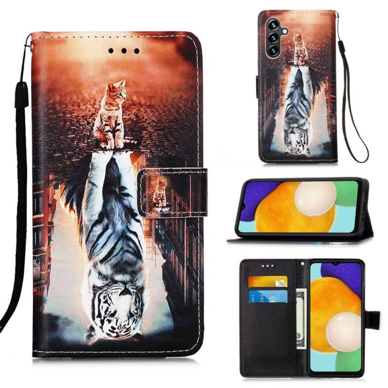 Leren Hoesje voor Samsung Galaxy A54 5G Met Ketting Strappy Kitten Droom