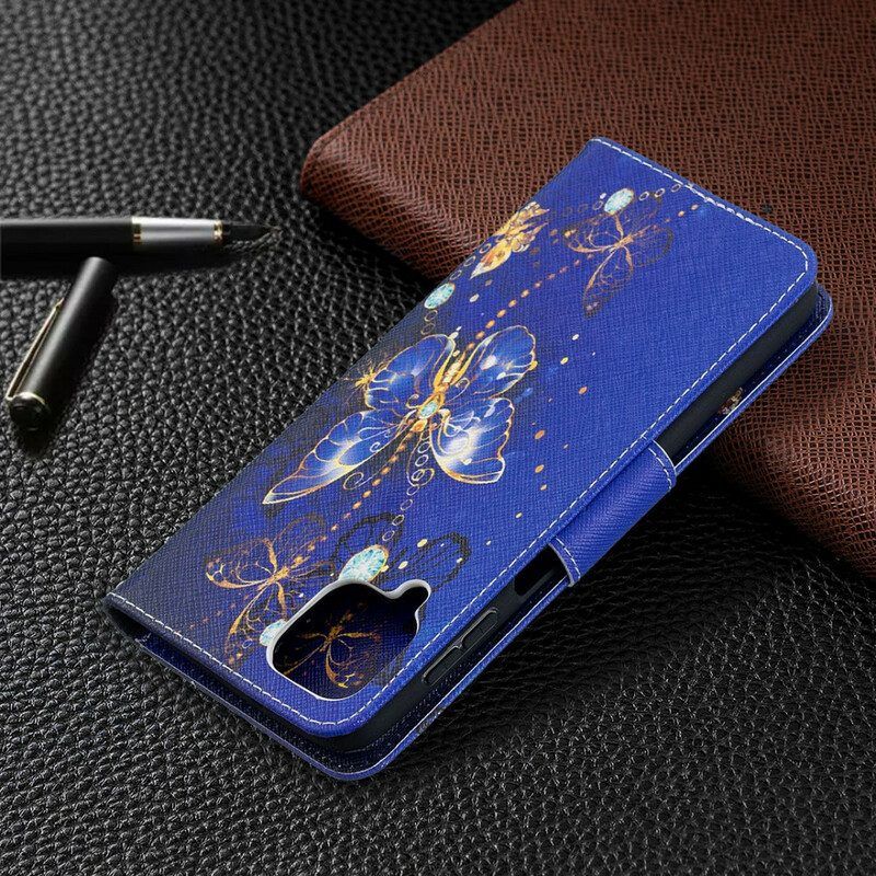 Leren Hoesje voor Samsung Galaxy M12 / A12 Gouden Vlinders