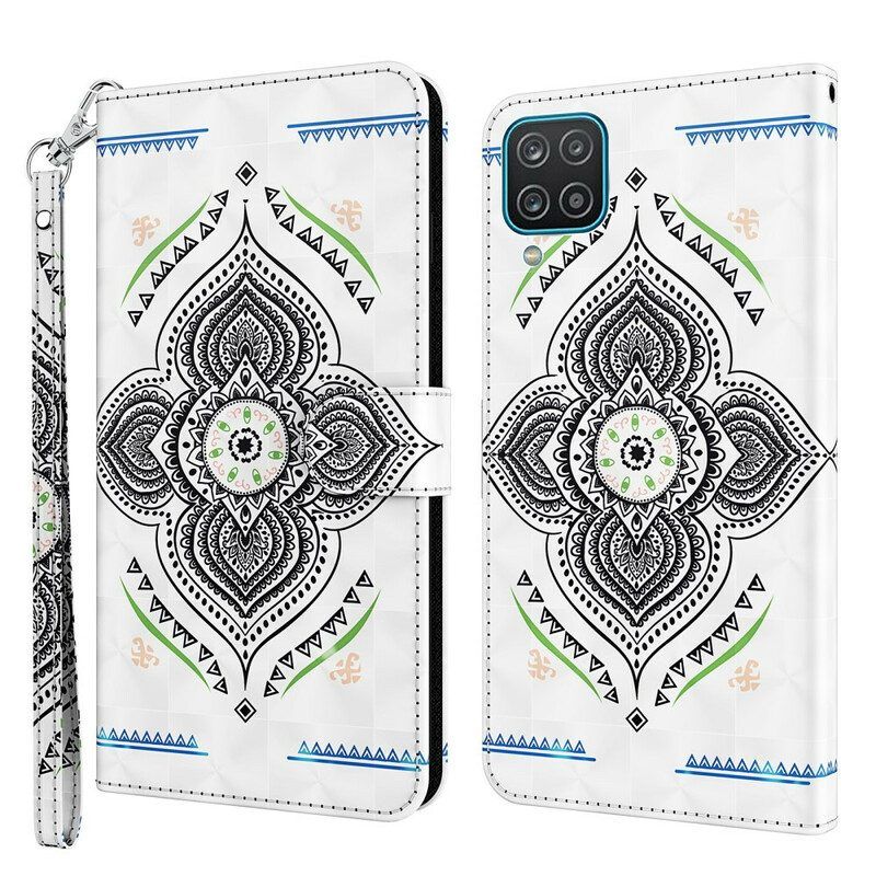 Leren Hoesje voor Samsung Galaxy M12 / A12 Lichte Vlekken Mandala Met Lanyard