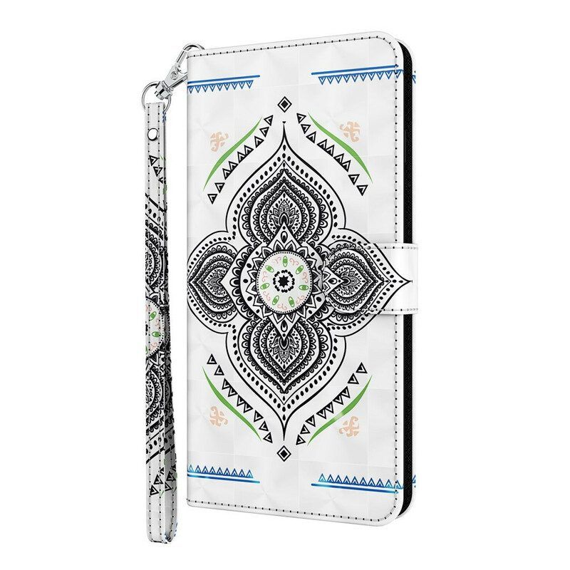 Leren Hoesje voor Samsung Galaxy M12 / A12 Lichte Vlekken Mandala Met Lanyard