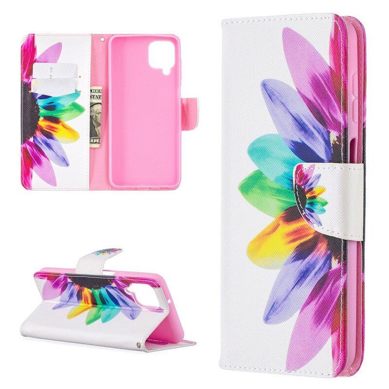 Leren Hoesje voor Samsung Galaxy M12 / A12 Waterverf Bloem