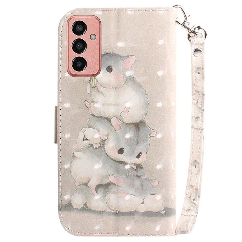 Leren Hoesje voor Samsung Galaxy M13 Hamsters Met Koord