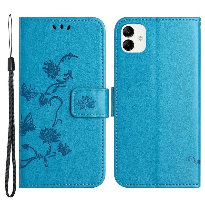 Leren Hoesje voor Samsung Galaxy M13 Met Ketting Strakke Bloemen