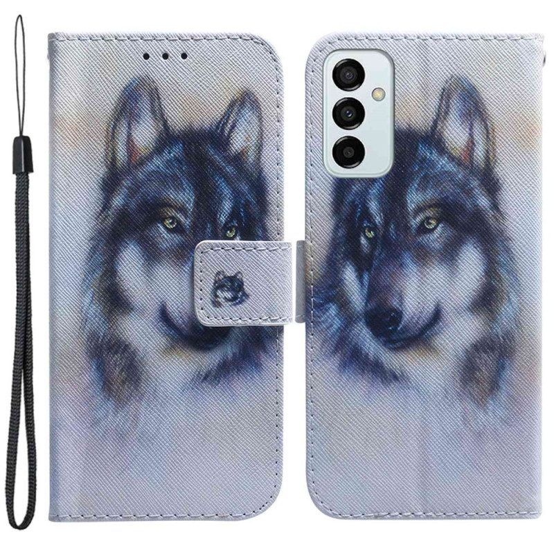 Leren Hoesje voor Samsung Galaxy M13 Met Ketting Strappy Aquarel Hond