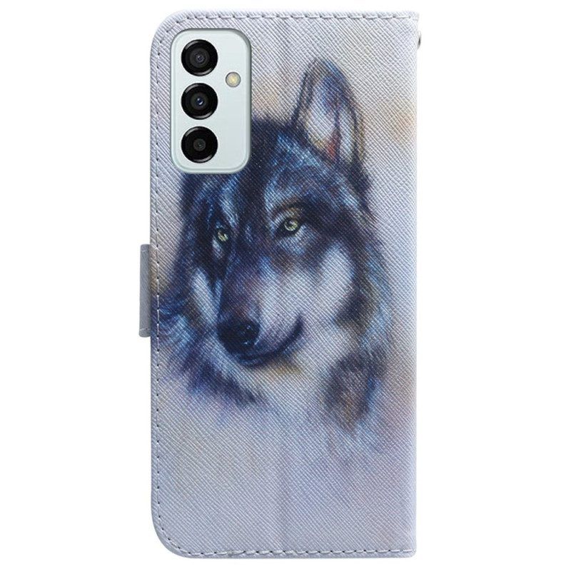 Leren Hoesje voor Samsung Galaxy M13 Met Ketting Strappy Aquarel Hond