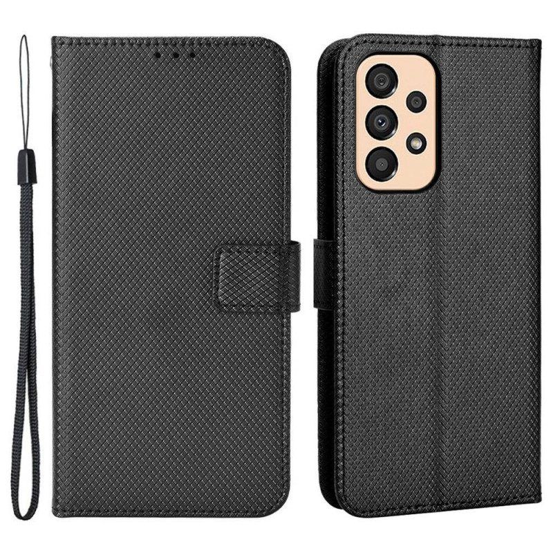 Leren Hoesje voor Samsung Galaxy M23 5G Structuurpatroon Met Riem