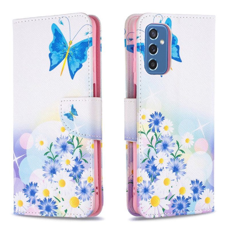 Leren Hoesje voor Samsung Galaxy M52 5G Vlinder En Bloemen