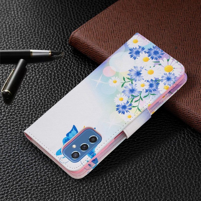 Leren Hoesje voor Samsung Galaxy M52 5G Vlinder En Bloemen