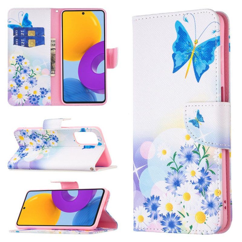 Leren Hoesje voor Samsung Galaxy M52 5G Vlinder En Bloemen