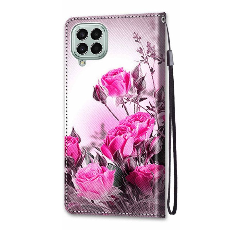 Leren Hoesje voor Samsung Galaxy M53 5G Met Ketting Riem Bloemen