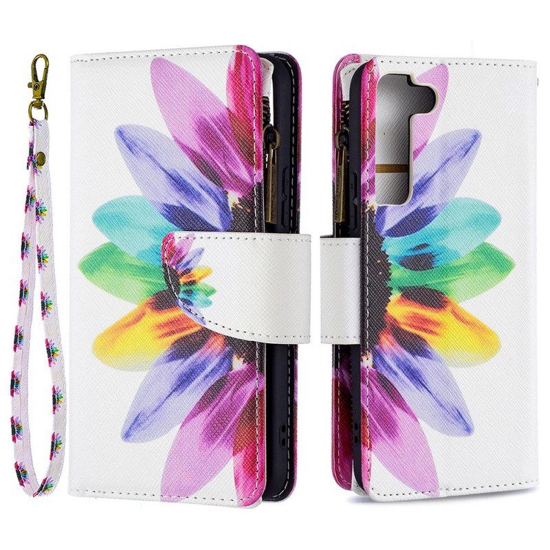 Leren Hoesje voor Samsung Galaxy S22 5G Bloemzak Met Ritssluiting