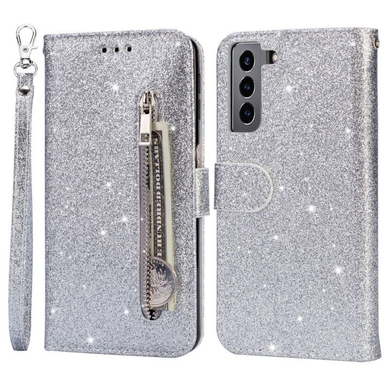 Leren Hoesje voor Samsung Galaxy S22 5G Glitter Portemonnee