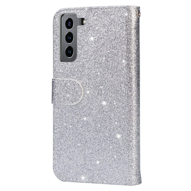 Leren Hoesje voor Samsung Galaxy S22 5G Glitter Portemonnee