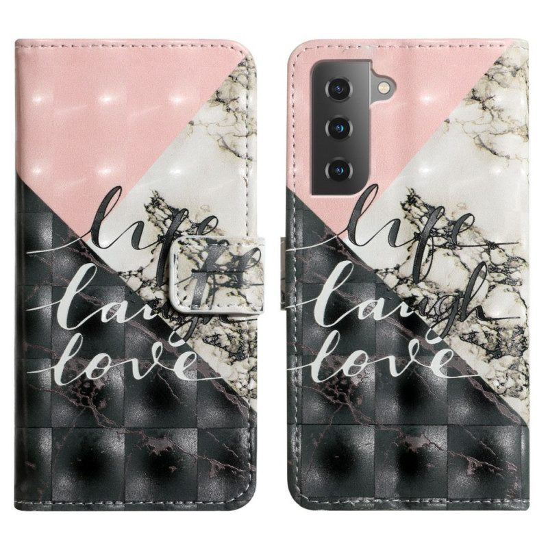 Leren Hoesje voor Samsung Galaxy S22 5G Leven Lach Liefde