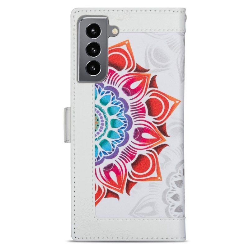 Leren Hoesje voor Samsung Galaxy S22 5G Met Ketting Bandjes Mandala Decoratie