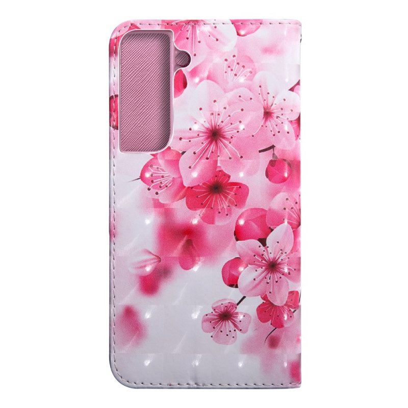 Leren Hoesje voor Samsung Galaxy S22 5G Roze Bloemen