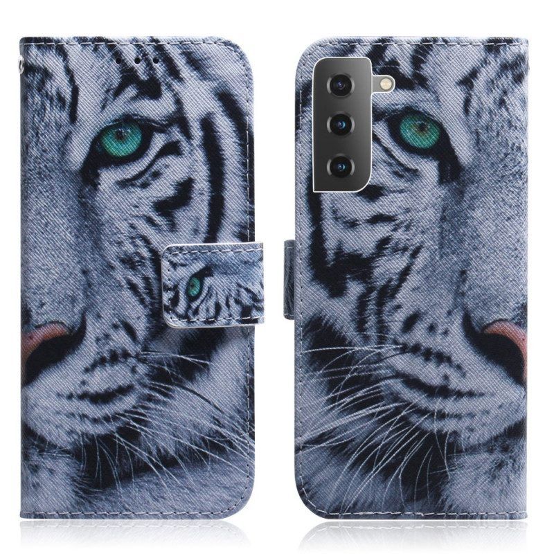 Leren Hoesje voor Samsung Galaxy S22 5G Tijger Gezicht