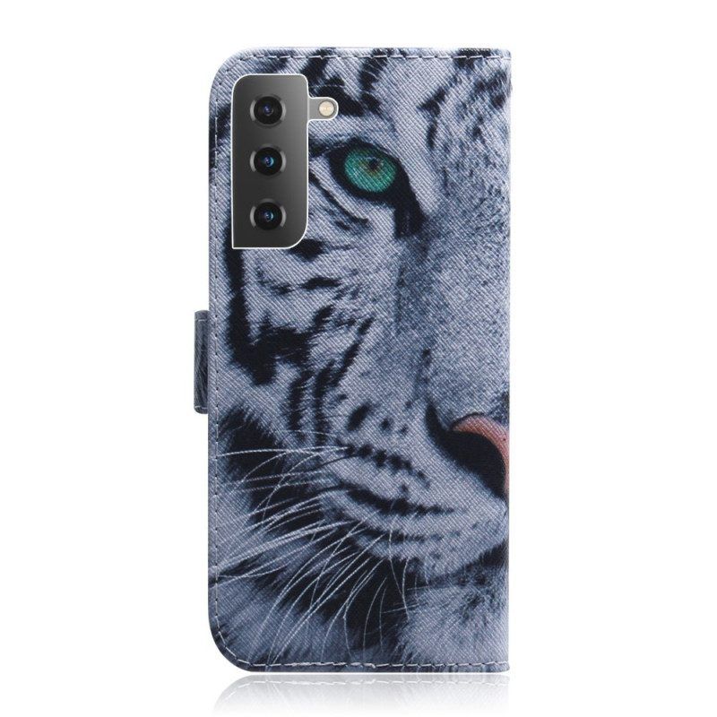 Leren Hoesje voor Samsung Galaxy S22 5G Tijger Gezicht