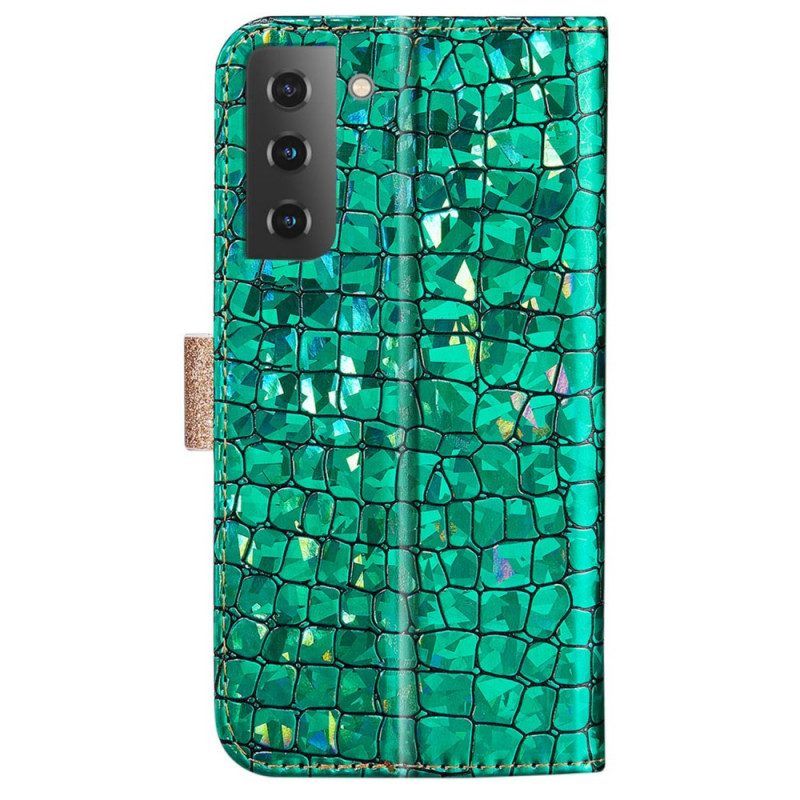 Leren Hoesje voor Samsung Galaxy S22 Plus 5G Krokodil Diamanten