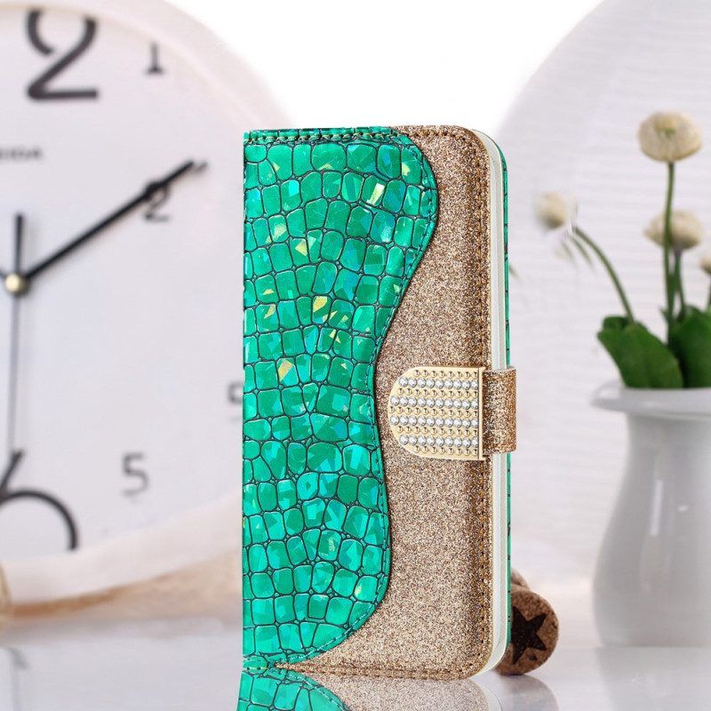 Leren Hoesje voor Samsung Galaxy S22 Plus 5G Krokodil Diamanten