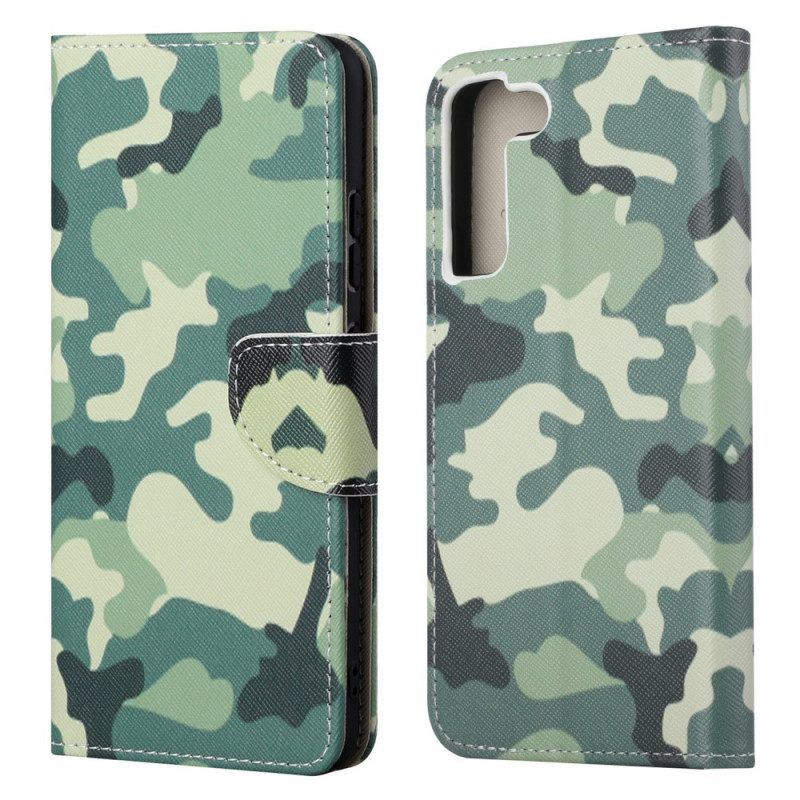 Leren Hoesje voor Samsung Galaxy S22 Plus 5G Militaire Camouflage