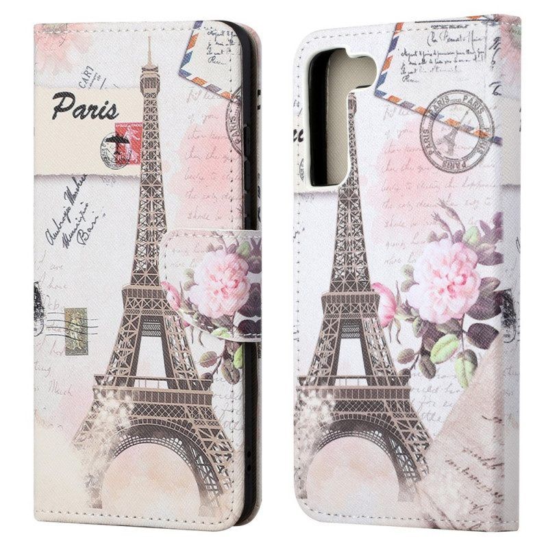 Leren Hoesje voor Samsung Galaxy S22 Plus 5G Retro Eiffeltoren