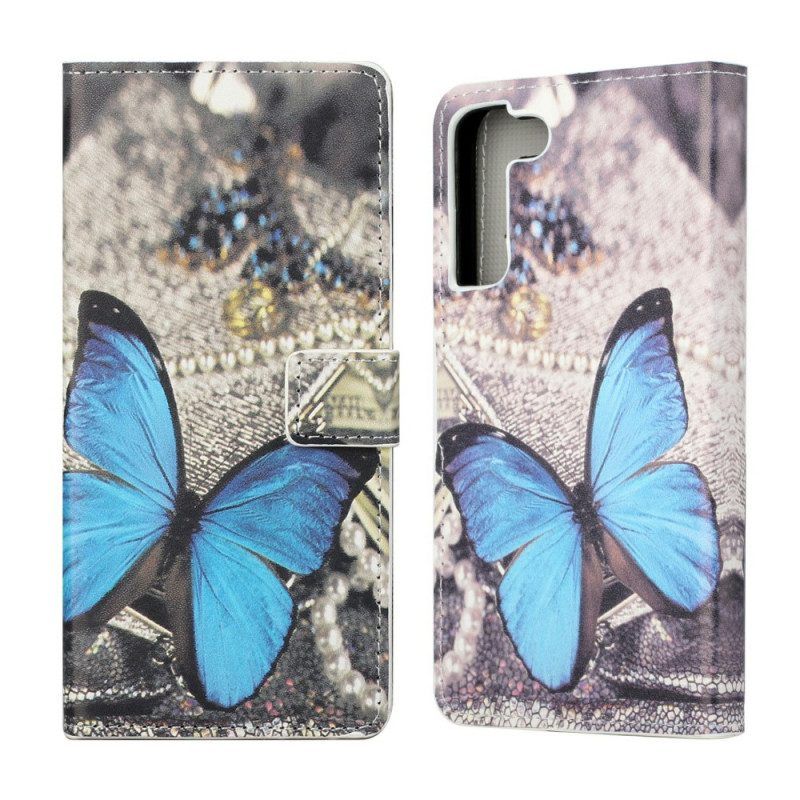 Leren Hoesje voor Samsung Galaxy S22 Plus 5G Vlinder Prestige Blauw