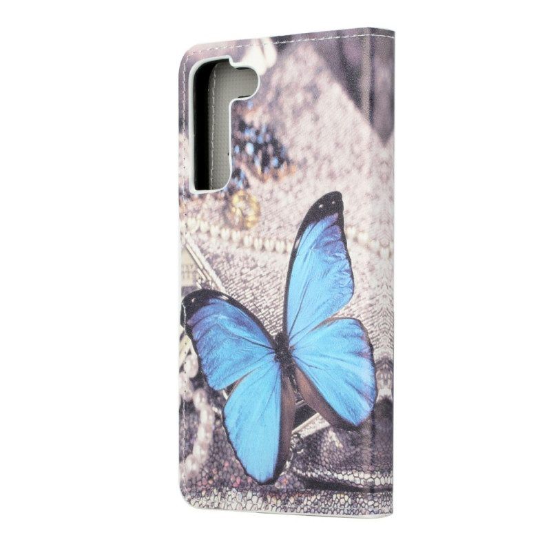 Leren Hoesje voor Samsung Galaxy S22 Plus 5G Vlinder Prestige Blauw