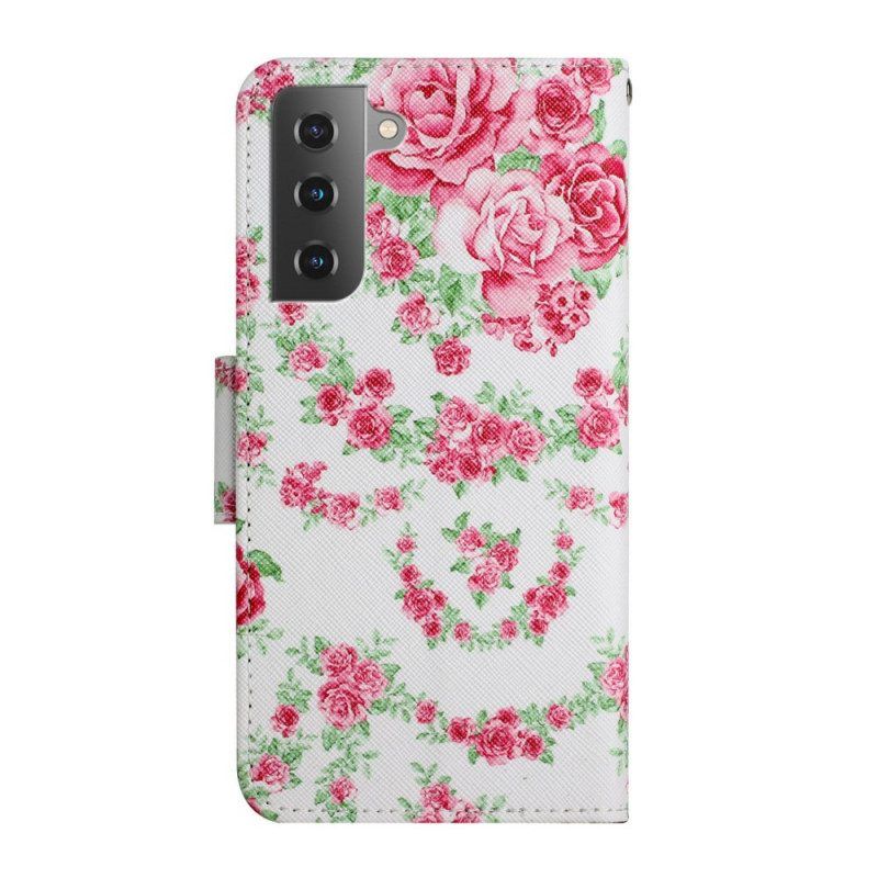 Leren Hoesje voor Samsung Galaxy S22 Plus 5G Vrijheid Koninklijke Bloemen