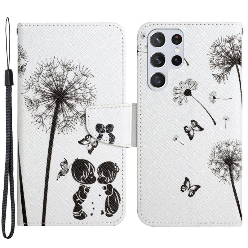 Leren Hoesje voor Samsung Galaxy S22 Ultra 5G Baby Love Paardebloem