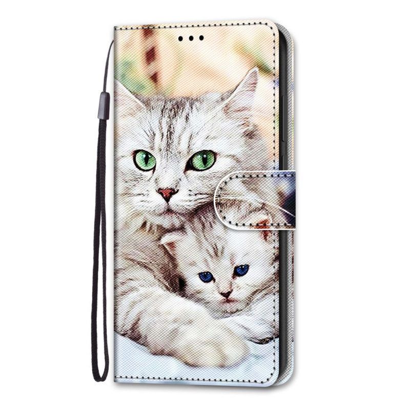 Leren Hoesje voor Samsung Galaxy S22 Ultra 5G Katten Familie