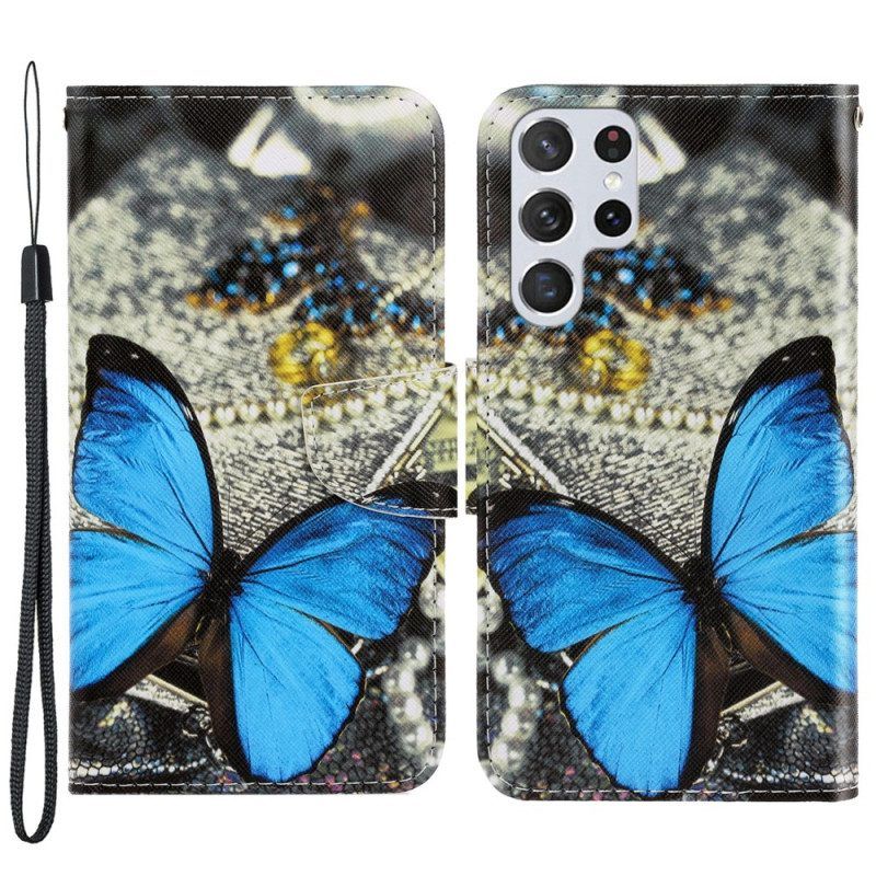 Leren Hoesje voor Samsung Galaxy S22 Ultra 5G Met Ketting Vlinderbandvariaties