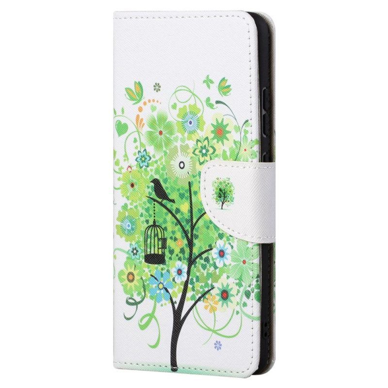 Leren Hoesje voor Samsung Galaxy S23 5G Boom Met Groene Bladeren