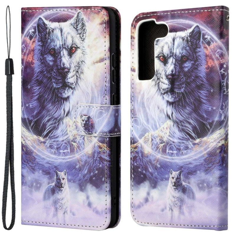 Leren Hoesje voor Samsung Galaxy S23 5G Met Ketting Lanyard Wolf