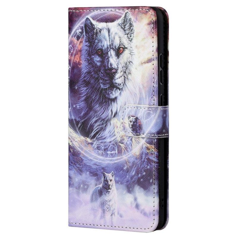 Leren Hoesje voor Samsung Galaxy S23 5G Met Ketting Lanyard Wolf