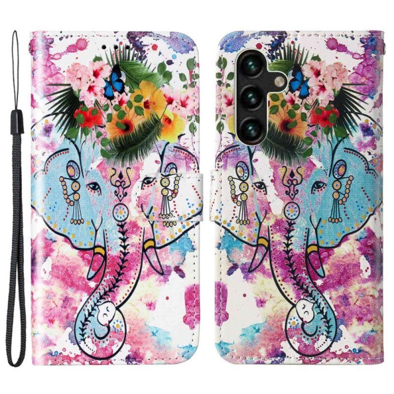 Leren Hoesje voor Samsung Galaxy S23 5G Met Ketting Stammenolifant Met Riem